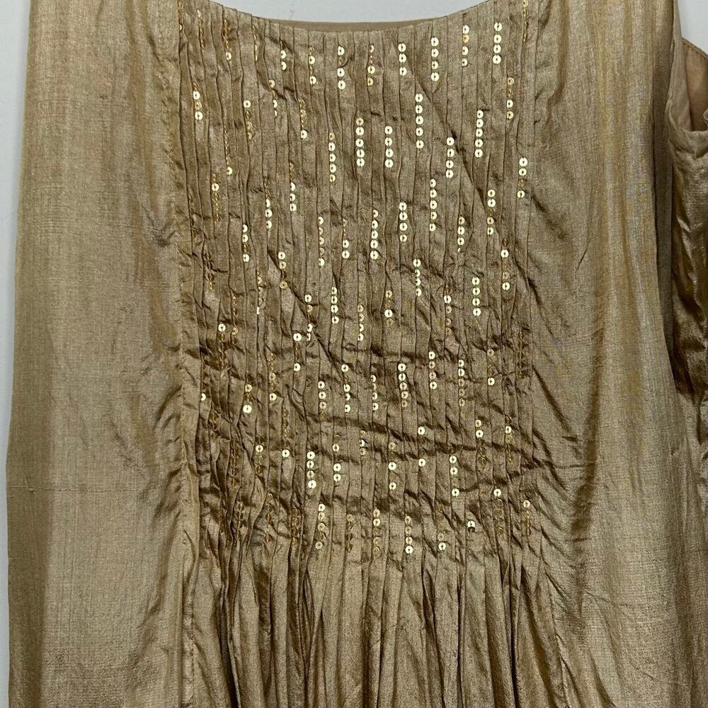 Eileen Fisher Gold Silk Pintuck Sequin Tank Top XS Spaghetti Straps Side Zip - Picture 2 of 9